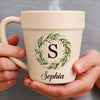 Personalized Plant Pot Ceramic Mug – Garden Gifts For Gardeners – My Name, My Blooming Wreath