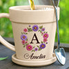 Personalized Plant Pot Ceramic Mug – Garden Gifts For Gardeners – My Name, My Blooming Wreath