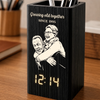 Personalized Pen Holder With Clock - Gifts For Couple - Captured Moments, Timeless Love