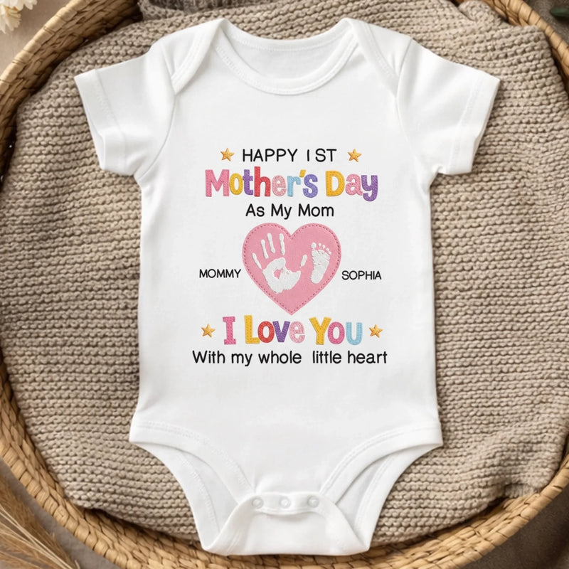 Custom First Mother's Day Baby Onesie - Personalized Baby Shower, Gender Reveal Gifts For New Moms, New Parents - Love You With My Whole Little Heart