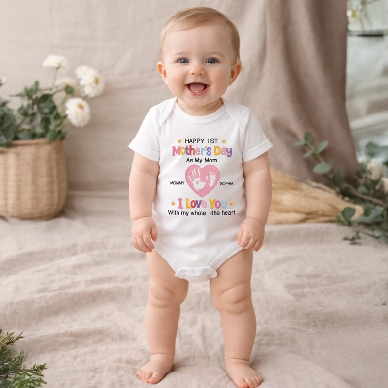 Custom First Mother's Day Baby Onesie - Personalized Baby Shower, Gender Reveal Gifts For New Moms, New Parents - Love You With My Whole Little Heart