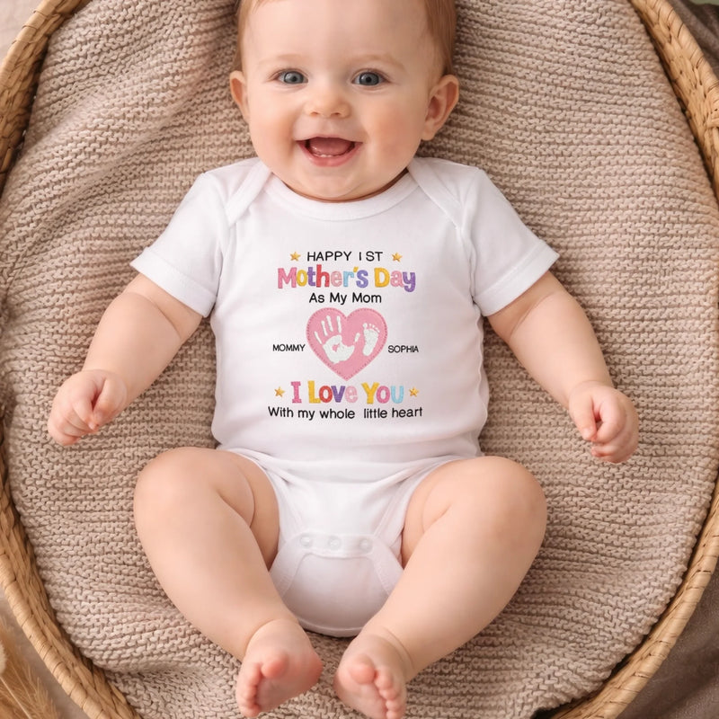 Custom First Mother's Day Baby Onesie - Personalized Baby Shower, Gender Reveal Gifts For New Moms, New Parents - Love You With My Whole Little Heart