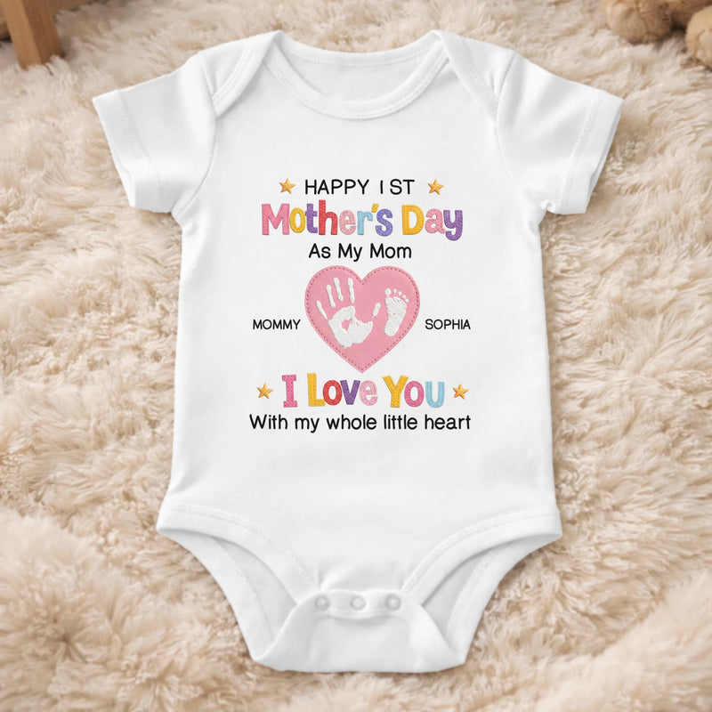 Custom First Mother's Day Baby Onesie - Personalized Baby Shower, Gender Reveal Gifts For New Moms, New Parents - Love You With My Whole Little Heart