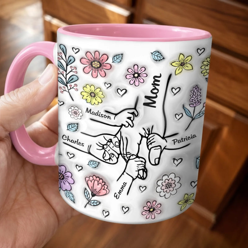 Custom 3D Inflated Effect Printed Accent Mug - Personalized Mother's Day Gifts For Mom, Grandma - Holding Your Hand, Holding My Heart
