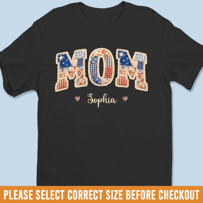 Custom Faux Embroidery Unisex T-shirt, Premium T-shirt, Hoodie - Personalized Mother's Day Birthday Gifts For Mom, Grandma - Stars, Stripes And Mama Love