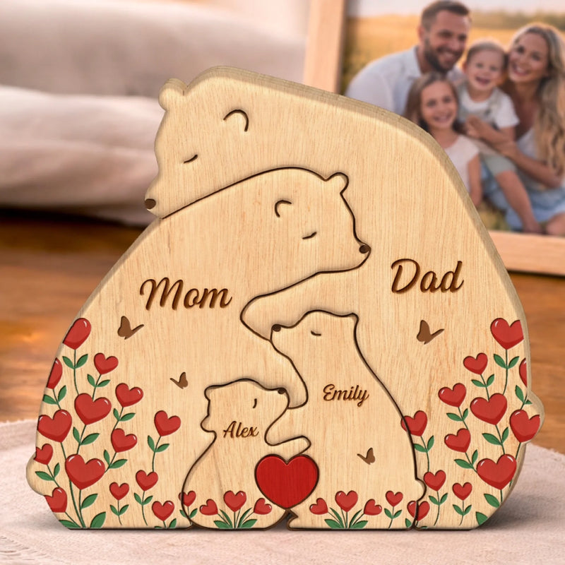 Custom Bear Shaped Wooden Art Puzzle - Personalized Mother's Day Birthday Gifts For Mom, Dad, Brother, Sister, Kids - Home Filled With Hearts