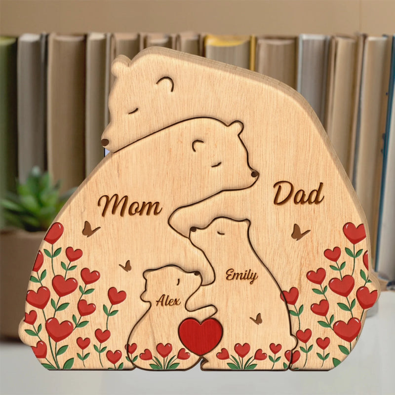 Custom Bear Shaped Wooden Art Puzzle - Personalized Mother's Day Birthday Gifts For Mom, Dad, Brother, Sister, Kids - Home Filled With Hearts