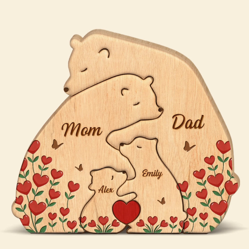 Custom Bear Shaped Wooden Art Puzzle - Personalized Mother's Day Birthday Gifts For Mom, Dad, Brother, Sister, Kids - Home Filled With Hearts