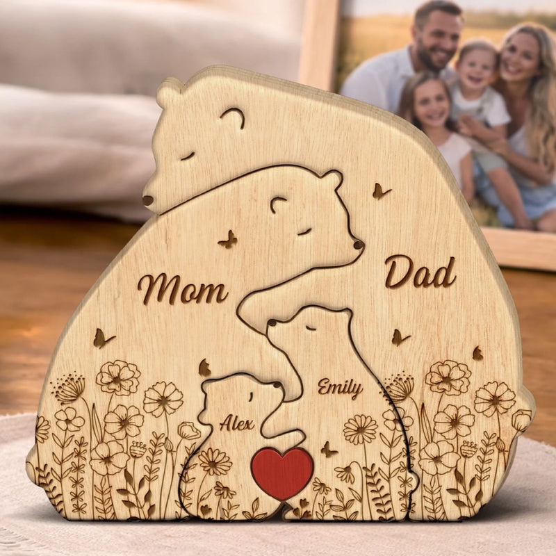 Custom Bear Shaped Wooden Art Puzzle - Personalized Mother's Day Birthday Gifts For Mom, Dad, Brother, Sister, Kids - Their Love Made Us