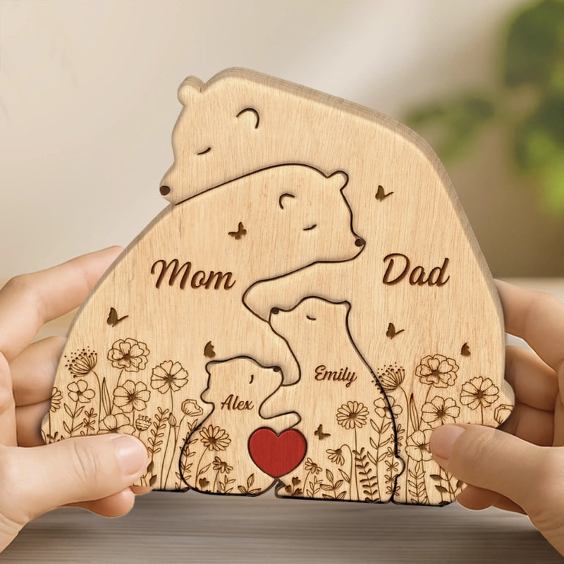 Custom Bear Shaped Wooden Art Puzzle - Personalized Mother's Day Birthday Gifts For Mom, Dad, Brother, Sister, Kids - Their Love Made Us