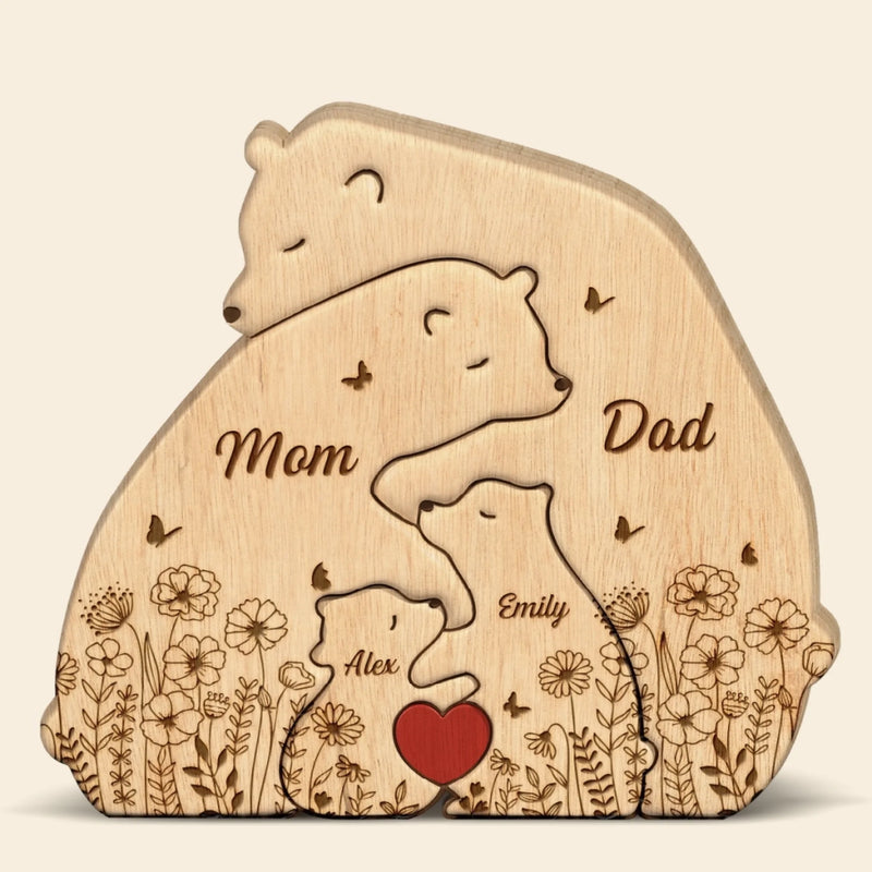 Custom Bear Shaped Wooden Art Puzzle - Personalized Mother's Day Birthday Gifts For Mom, Dad, Brother, Sister, Kids - Their Love Made Us