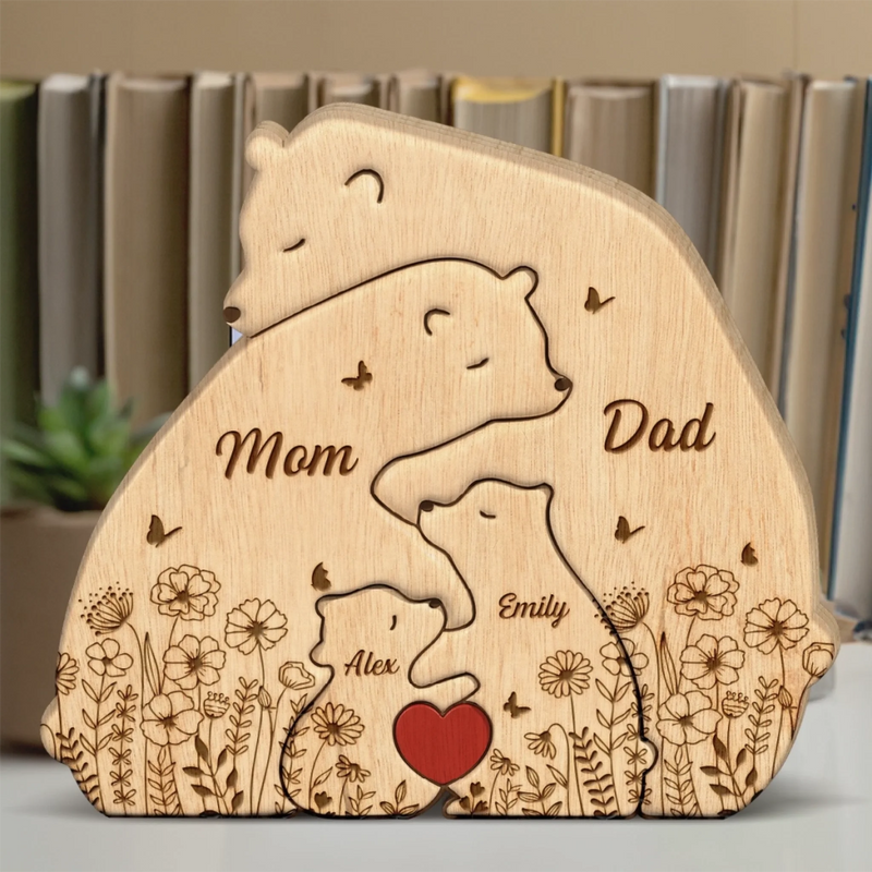 Custom Bear Shaped Wooden Art Puzzle - Personalized Mother's Day Birthday Gifts For Mom, Dad, Brother, Sister, Kids - Their Love Made Us
