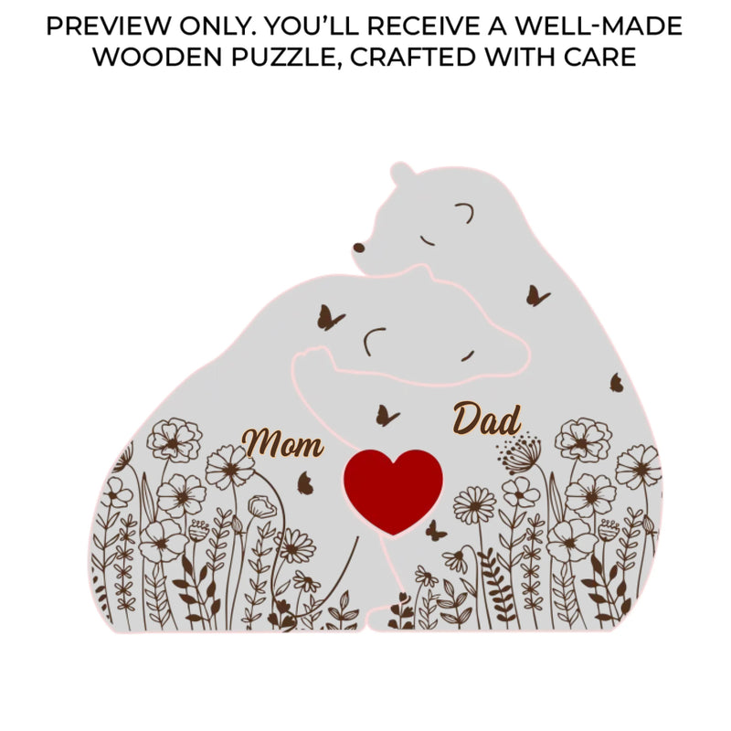 Custom Bear Shaped Wooden Art Puzzle - Personalized Mother's Day Birthday Gifts For Mom, Dad, Brother, Sister, Kids - Their Love Made Us