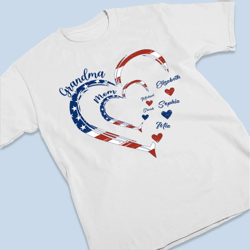 Custom American Flag Unisex T-shirt, Hoodie, Sweatshirt - Personalized 4th Of July Gifts For Mom, Grandma - Being Grandma Mom Makes My Life Complete