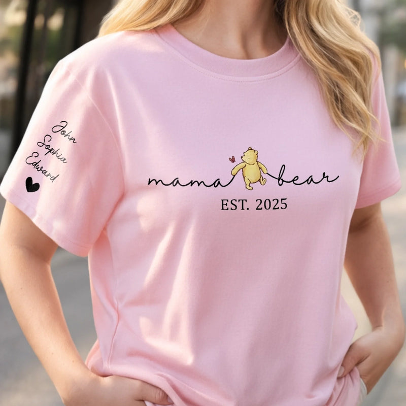 Custom Unisex T-Shirt With Design On Sleeve - Personalized Mother's Day Birthday Gifts For Mom, Grandma - Best Mama Bear Ever