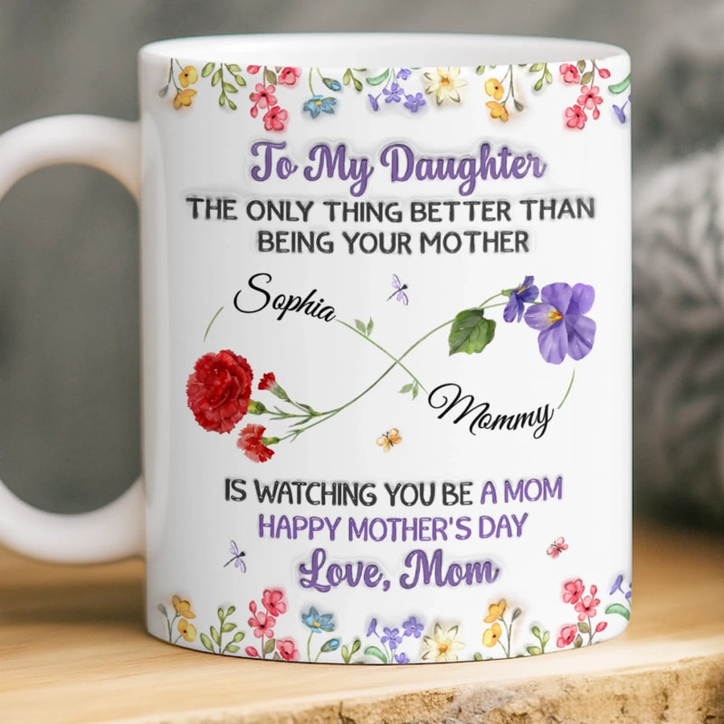 Custom 3D Inflated Effect Printed Mug - Personalized Mother's Day Birthday Gifts For Mom, Daughter - Watching You Be A Mom