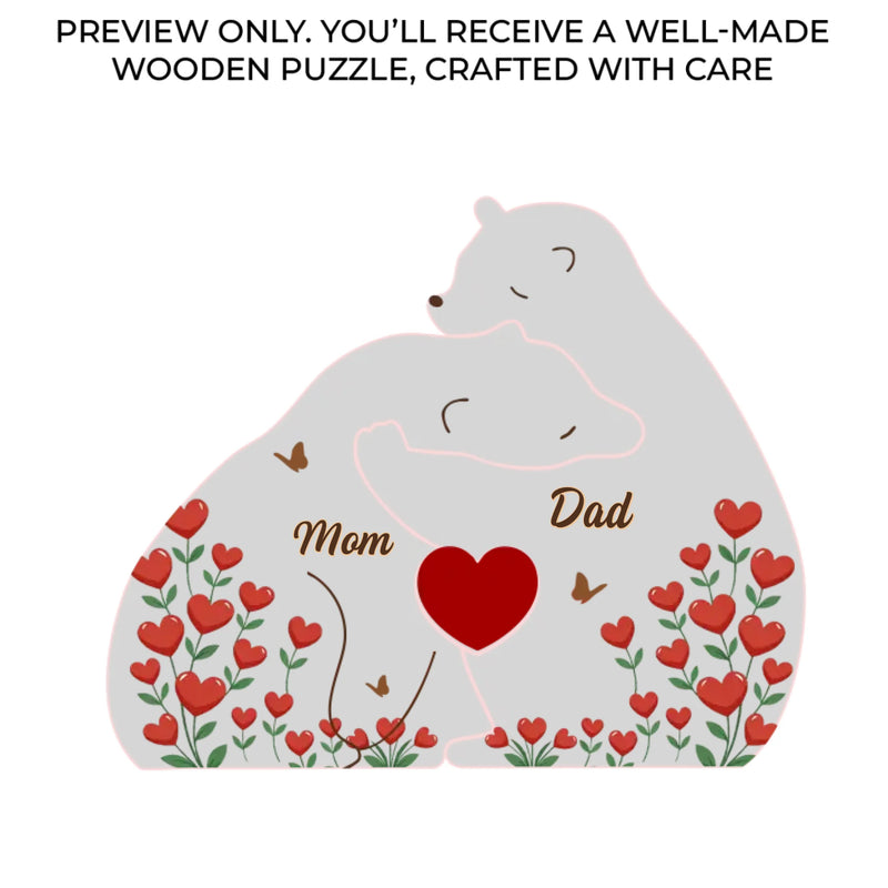 Custom Bear Shaped Wooden Art Puzzle - Personalized Mother's Day Birthday Gifts For Mom, Dad, Brother, Sister, Kids - Home Filled With Hearts