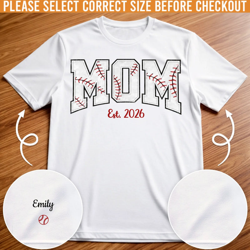 Custom Unisex T-Shirt With Design On Sleeve - Personalized Mother's Day Birthday Gifts For Mom, Grandma - Baseball Mama Mode On