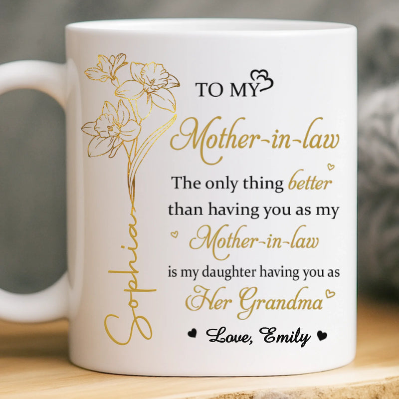 Custom Mug - Personalized Mother's Day Gifts For Mother-In-Law - First Family By Love, Now Grandma By Heart