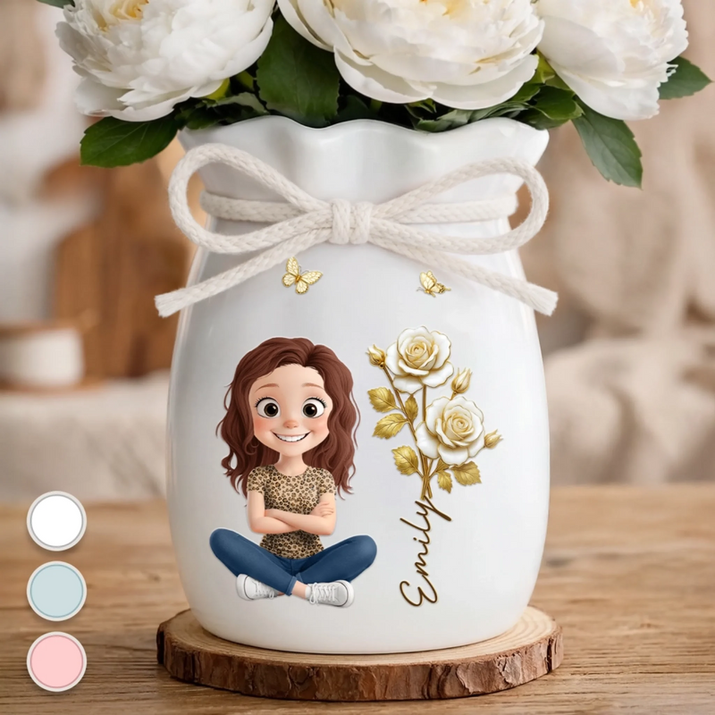 Custom Flower Vase With Ribbon - Personalized Best Friend Birthday Gifts For Women, Besties, Sisters, BFF, Daughter - Just A Girl With Golden Light