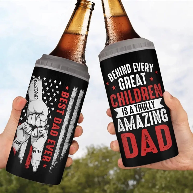 Personalized Can Cooler Tumbler – Father's Day Gift For Dad – Behind Every Great Child