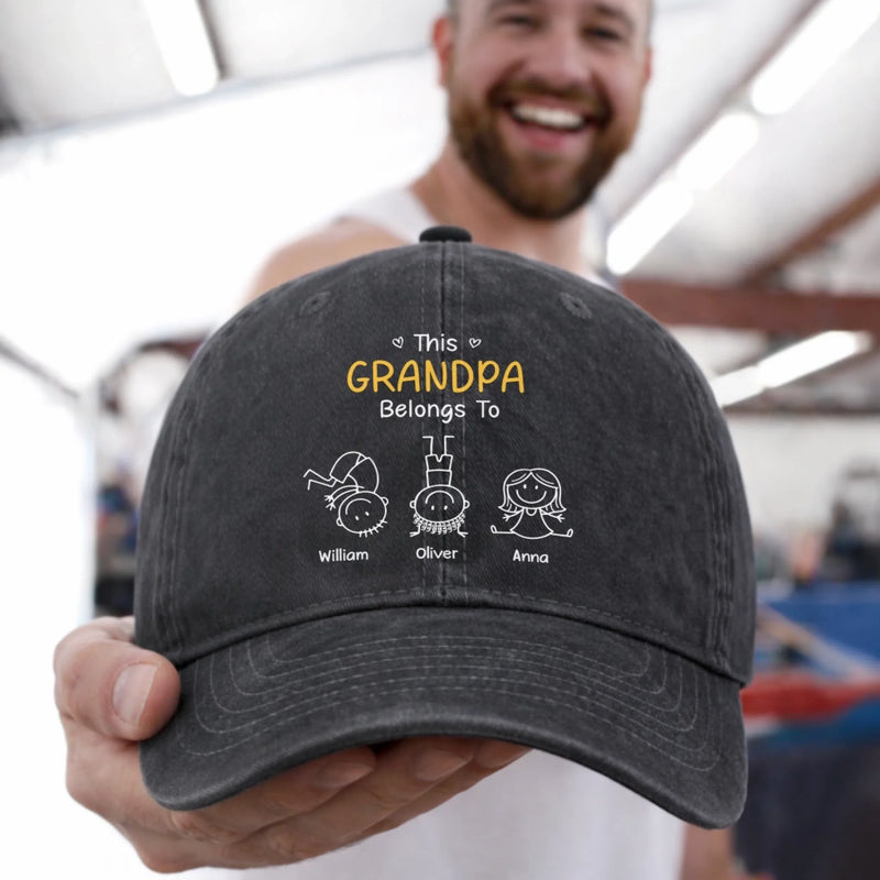 Personalized Washed Baseball Cap – Father’s Day Gift For Dad – Our Grandpa, No Sharing