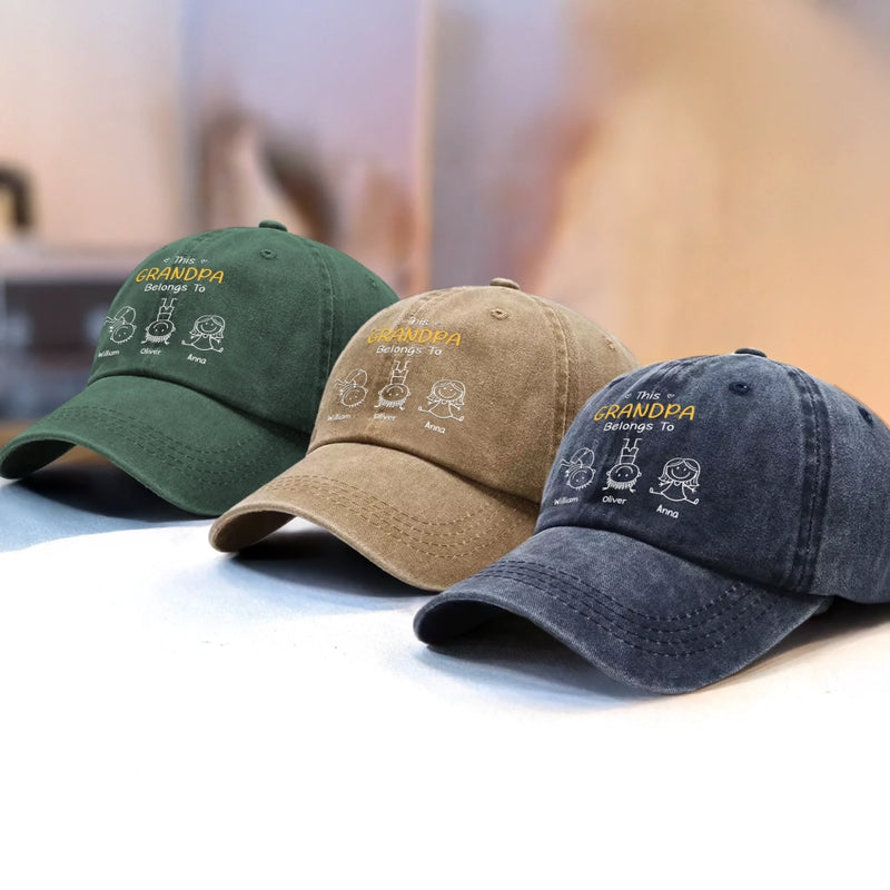 Personalized Washed Baseball Cap – Father’s Day Gift For Dad – Our Grandpa, No Sharing