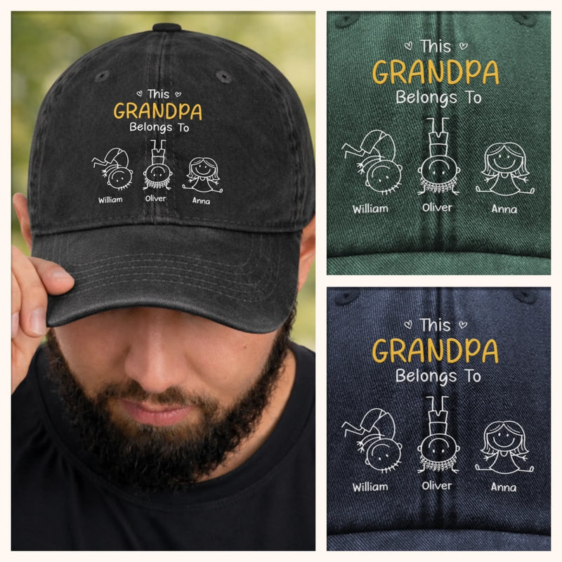 Personalized Washed Baseball Cap – Father’s Day Gift For Dad – Our Grandpa, No Sharing