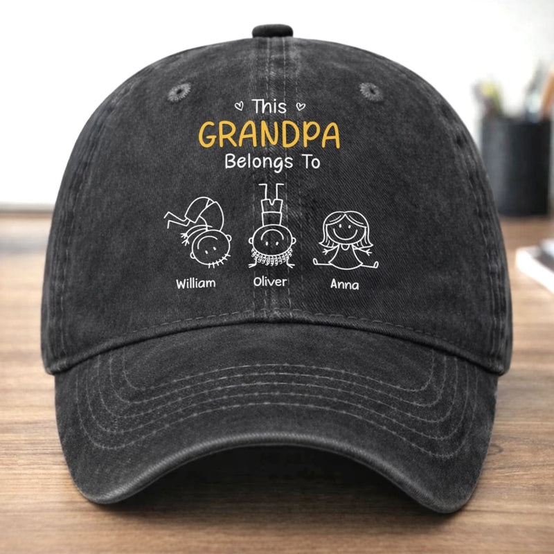 Personalized Washed Baseball Cap – Father’s Day Gift For Dad – Our Grandpa, No Sharing