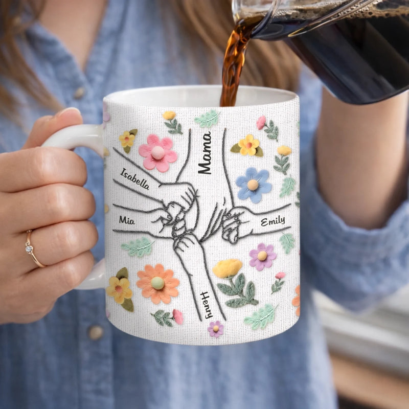 Custom Faux Embroidery Mug – Personalized Mother’s Day Gift for Mom & Grandma – Our Little World