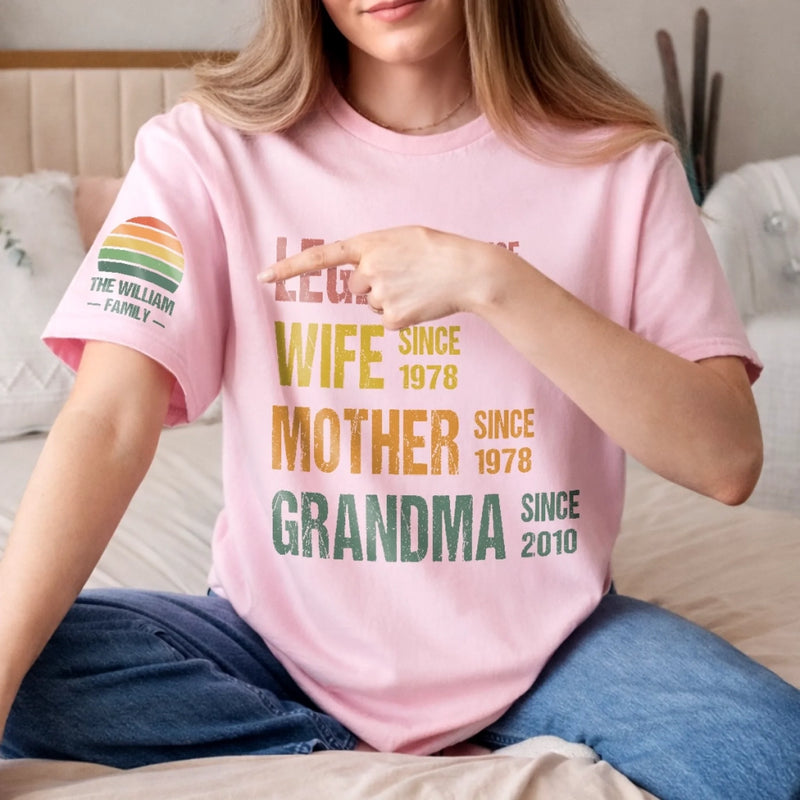 Personalized Unisex T-Shirt With Design On Sleeve  – Mother's Day Gift For Mom, Grandma – Legend As A Grandma