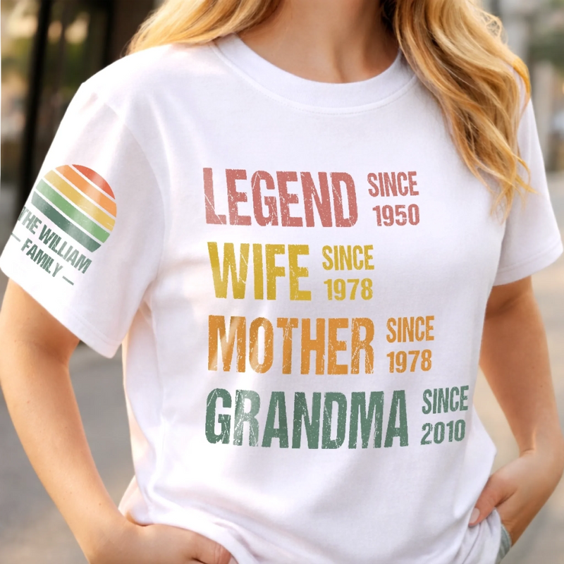 Personalized Unisex T-Shirt With Design On Sleeve  – Mother's Day Gift For Mom, Grandma – Legend As A Grandma
