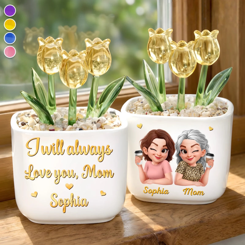 Personalized Glass Everlasting Tulips – Mother's Day Gifts For Mom, Grandma – Forever Your Little Girl