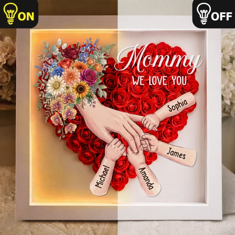 Personalized Flower Shadow Box With LED Light – Mother's Day Gifts For Grandma, Mom – Planted In Love Growing Forever