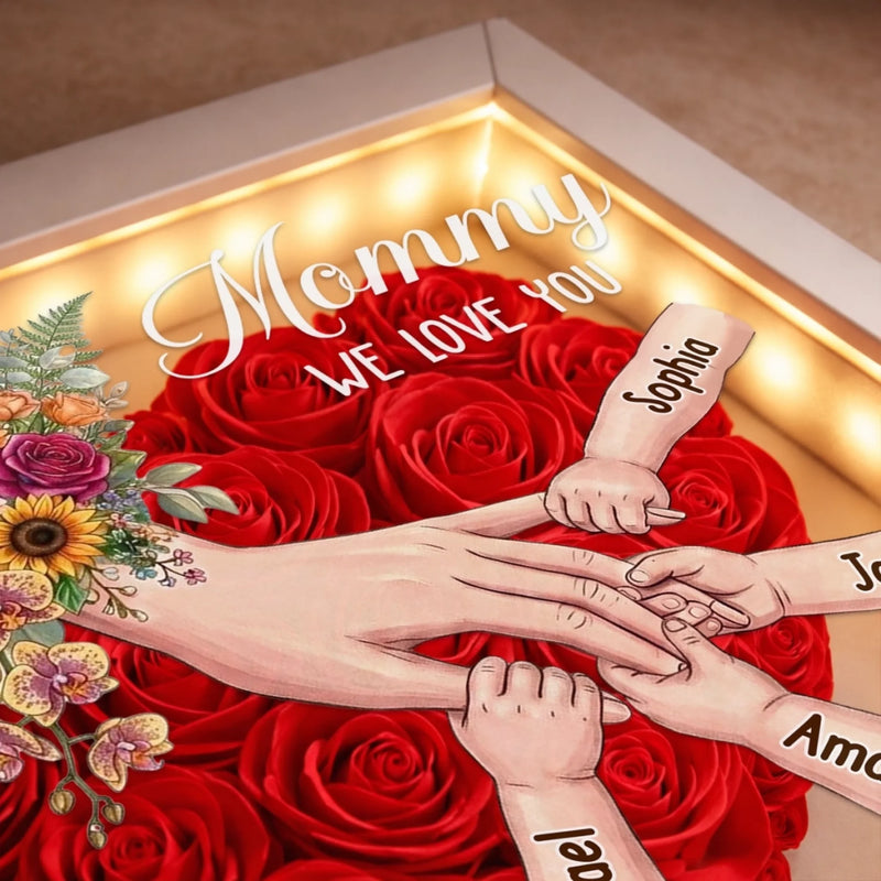 Personalized Flower Shadow Box With LED Light – Mother's Day Gifts For Grandma, Mom – Planted In Love Growing Forever