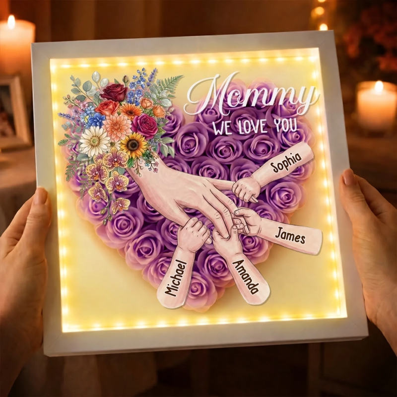 Personalized Flower Shadow Box With LED Light – Mother's Day Gifts For Grandma, Mom – Planted In Love Growing Forever