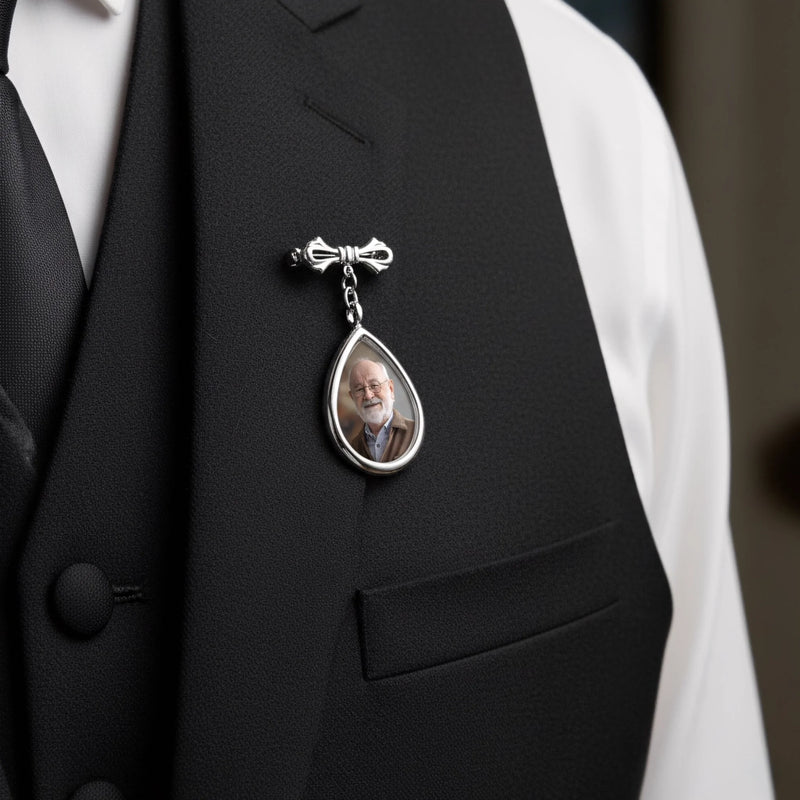 Personalized Memorial Photo Teardrop Pin – In Loving Memory Of Mom, Dad – Walking With You Today And Always