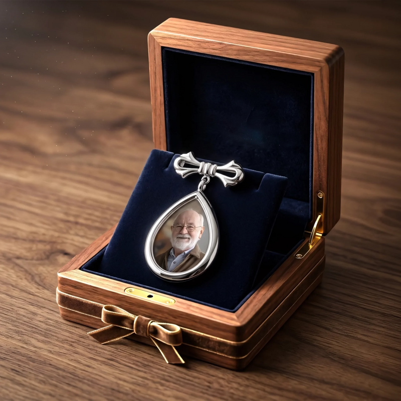Personalized Memorial Photo Teardrop Pin – In Loving Memory Of Mom, Dad – Walking With You Today And Always