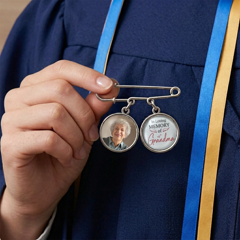 Personalized Photo Charm Lapel Pin – Meaningful Memorial Gift or Graduation Gift – We're Always With You