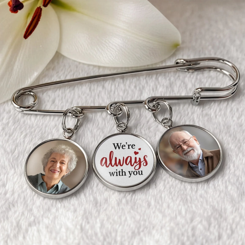 Personalized Photo Charm Lapel Pin – Meaningful Memorial Gift or Graduation Gift – We're Always With You