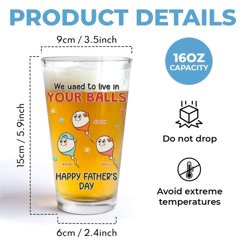 Personalized Beer Glass – Father's Day Gifts, Funny Gifts For Dad – From Your Balls To Your Heart