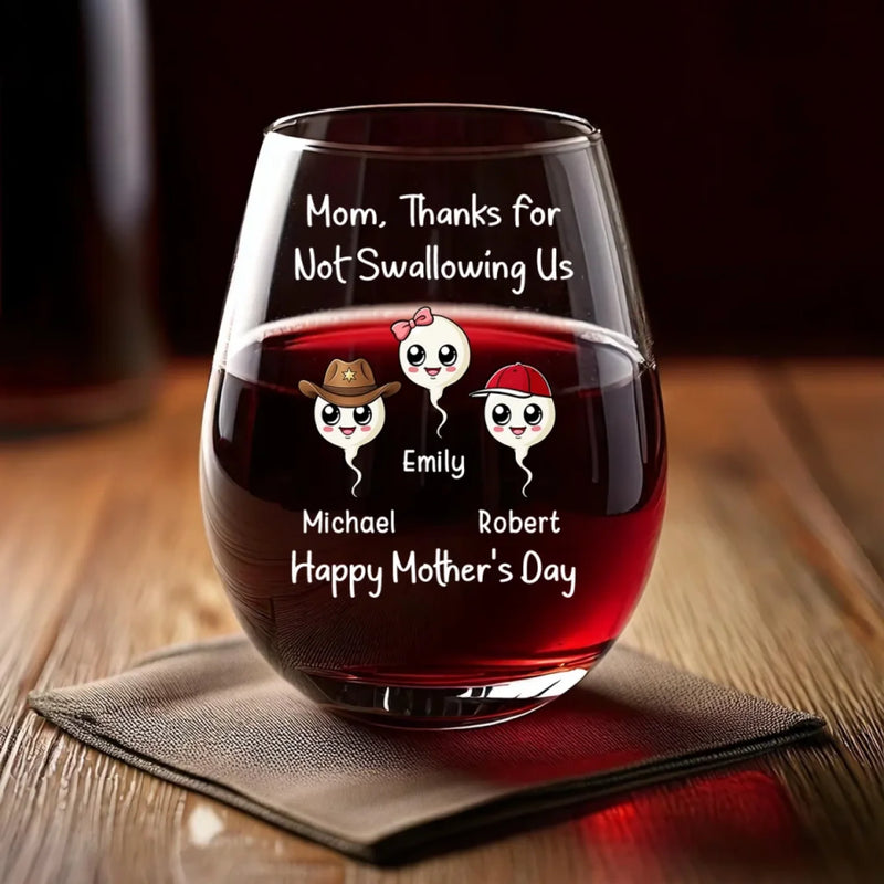 Personalized Wine Glass – Mother's Day Gifts, Funny Gifts For Mom – Mom Knows My Heartbeat