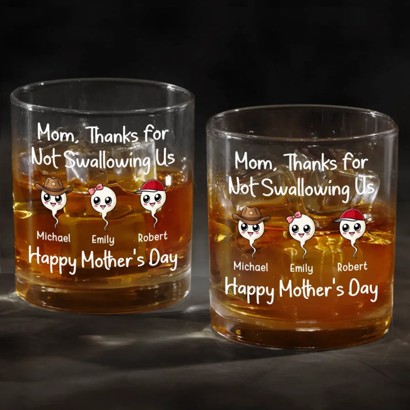 Personalized Whiskey Glass – Mother's Day Gifts, Funny Gifts For Mom – Thanks For The Save, Mom