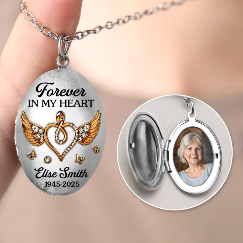 Personalized Photo Locket Necklace – Meaningful Memorial Gift – Forever In Our Hearts