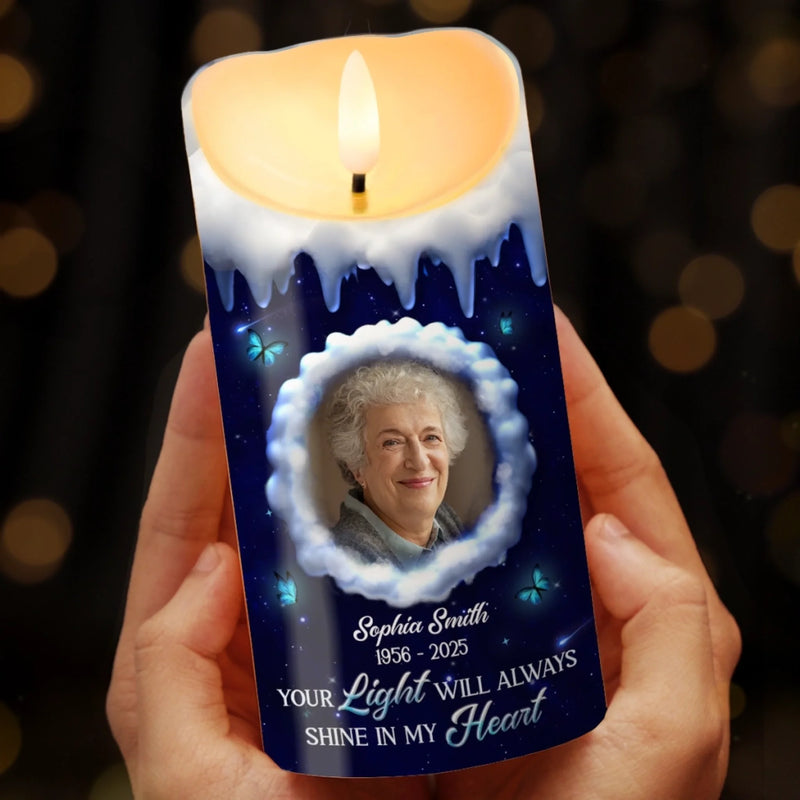 Personalized Photo LED Candle – Meaningful Memorial Gift – Always In My Heart