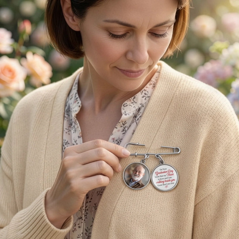 Personalized Photo Charm Lapel Pin – Meaningful Memorial Gift or Graduation Gift – Graduating With You In My Heart