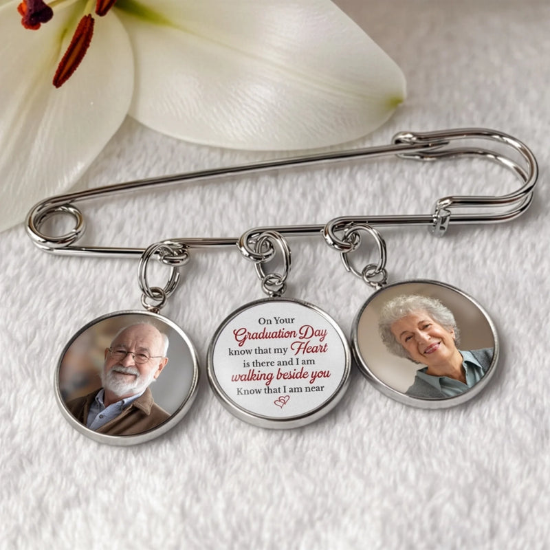 Personalized Photo Charm Lapel Pin – Meaningful Memorial Gift or Graduation Gift – Graduating With You In My Heart