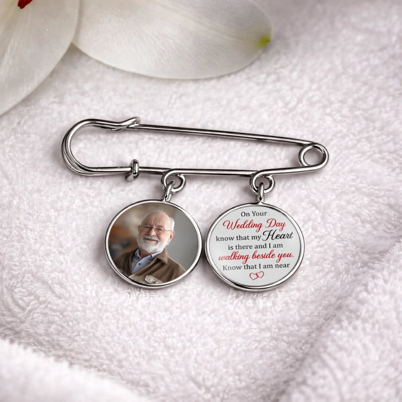 Personalized Photo Charm Lapel Pin – Meaningful Wedding Memorial Gift – Gone But Never Truly Apart