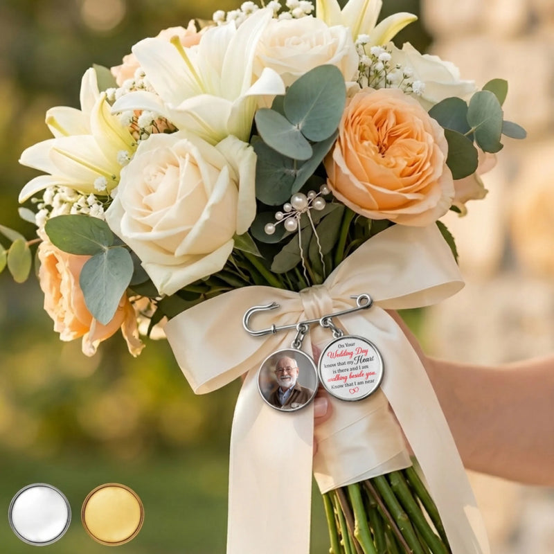 Personalized Photo Charm Lapel Pin – Meaningful Wedding Memorial Gift – Gone But Never Truly Apart
