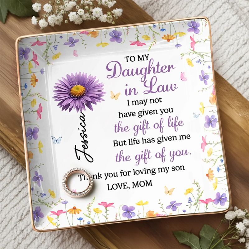 Personalized Full-Print Jewelry Dish – Gifts For Daughter-In-Law – So Lucky To Have You